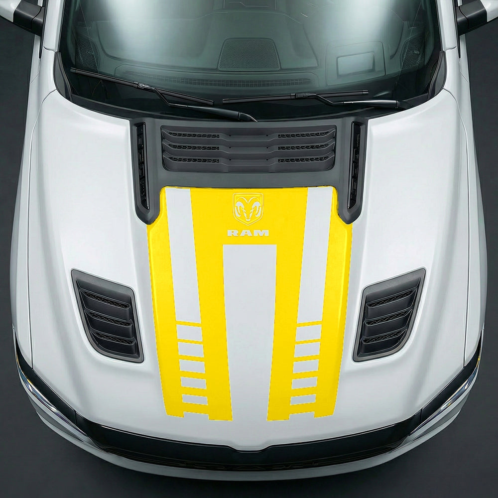 Hood Panel Decal/Sticker - Sport Strobe V-Stripes with Center RAM Logo Graphic Kit - For Dodge Ram 2019-2025 - Premium Vinyl