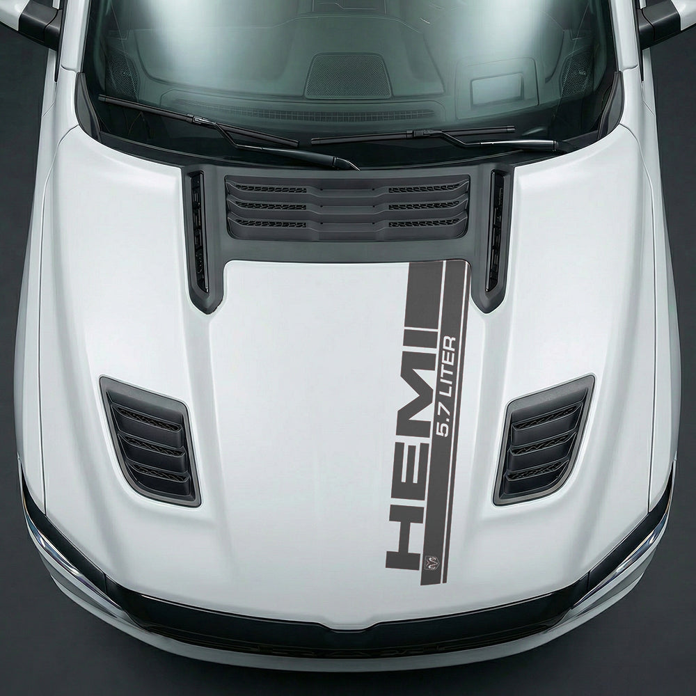 Hood Panel Decal/Sticker - Premium 5.7L HEMI Vertical Racing Stripe - Cut Graphic Kit - For Dodge Ram 2019-2025 - Premium Vinyl