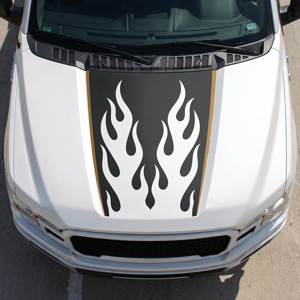 Hood Panel Decal/Sticker - Twin Burning Flames Graphic Decal Graphic Kit - For Ford F-150 2015-2020 - Premium Vinyl