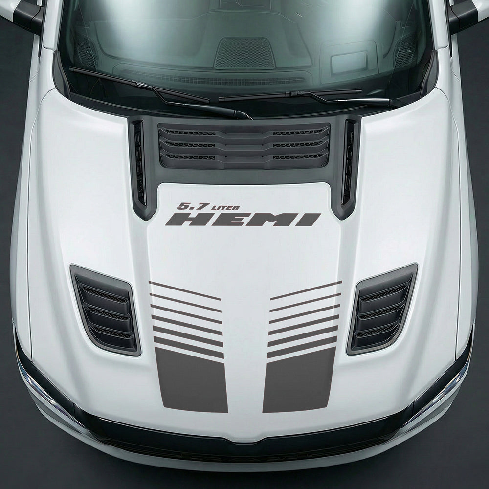Hood Panel Decal/Sticker - Aggressive 5.7L HEMI Slotted Strobe - Cut Graphic Kit - For Dodge Ram 2019-2025 - Premium Vinyl