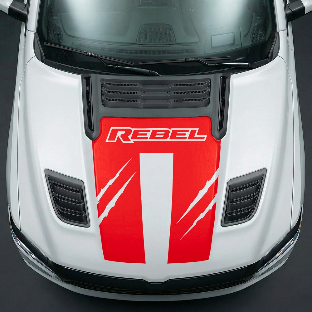 Hood Panel Decal/Sticker - Dodge RAM Rebel Claw Scratch U-Shape Stripe Graphic Kit - For Dodge Ram 2019-2025 - Premium Vinyl