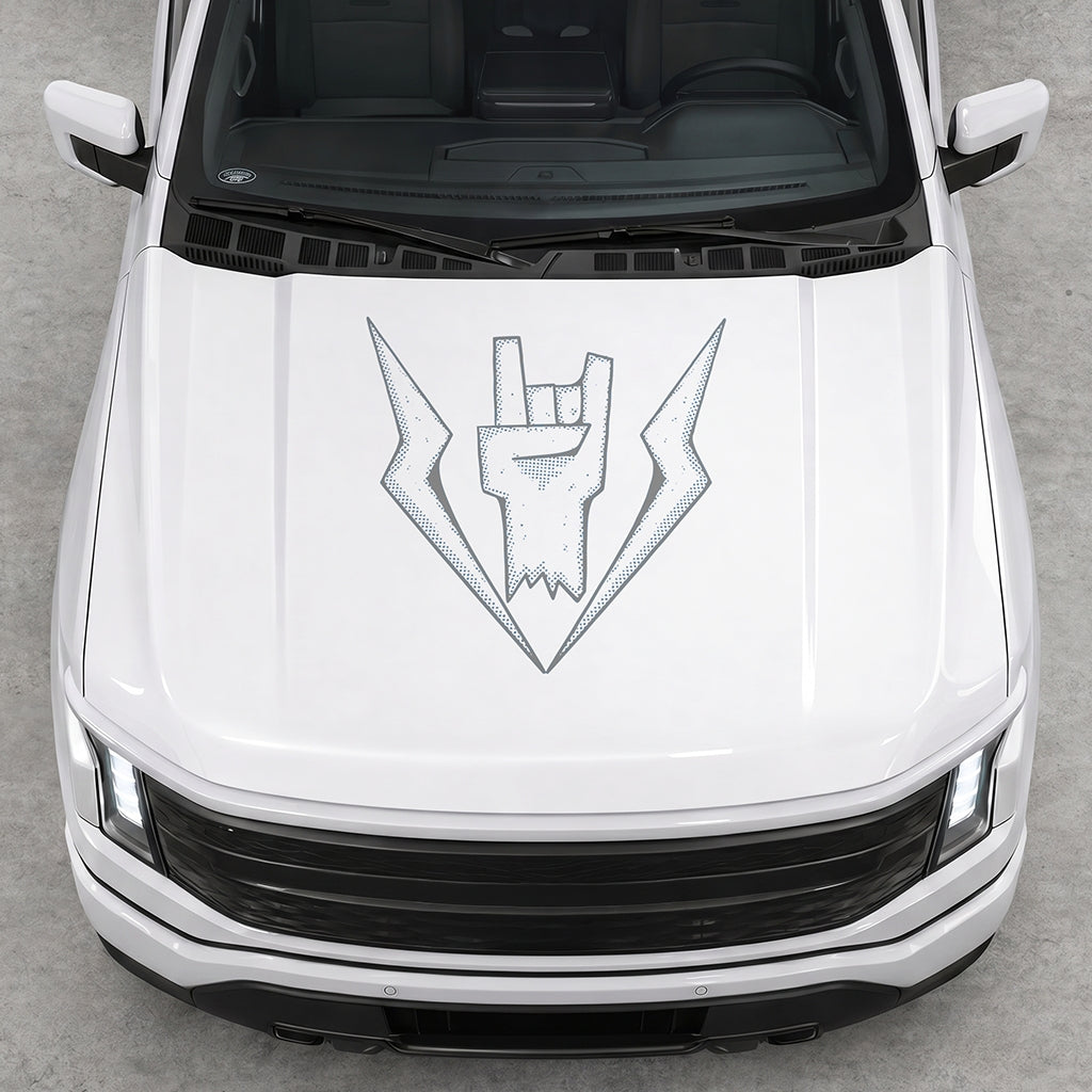 Hood Panel Decal/Sticker - Cut Lightning Rock Hand Graphic Decal Graphic Kit - For FORD F-150 2015-2020 - Premium Vinyl
