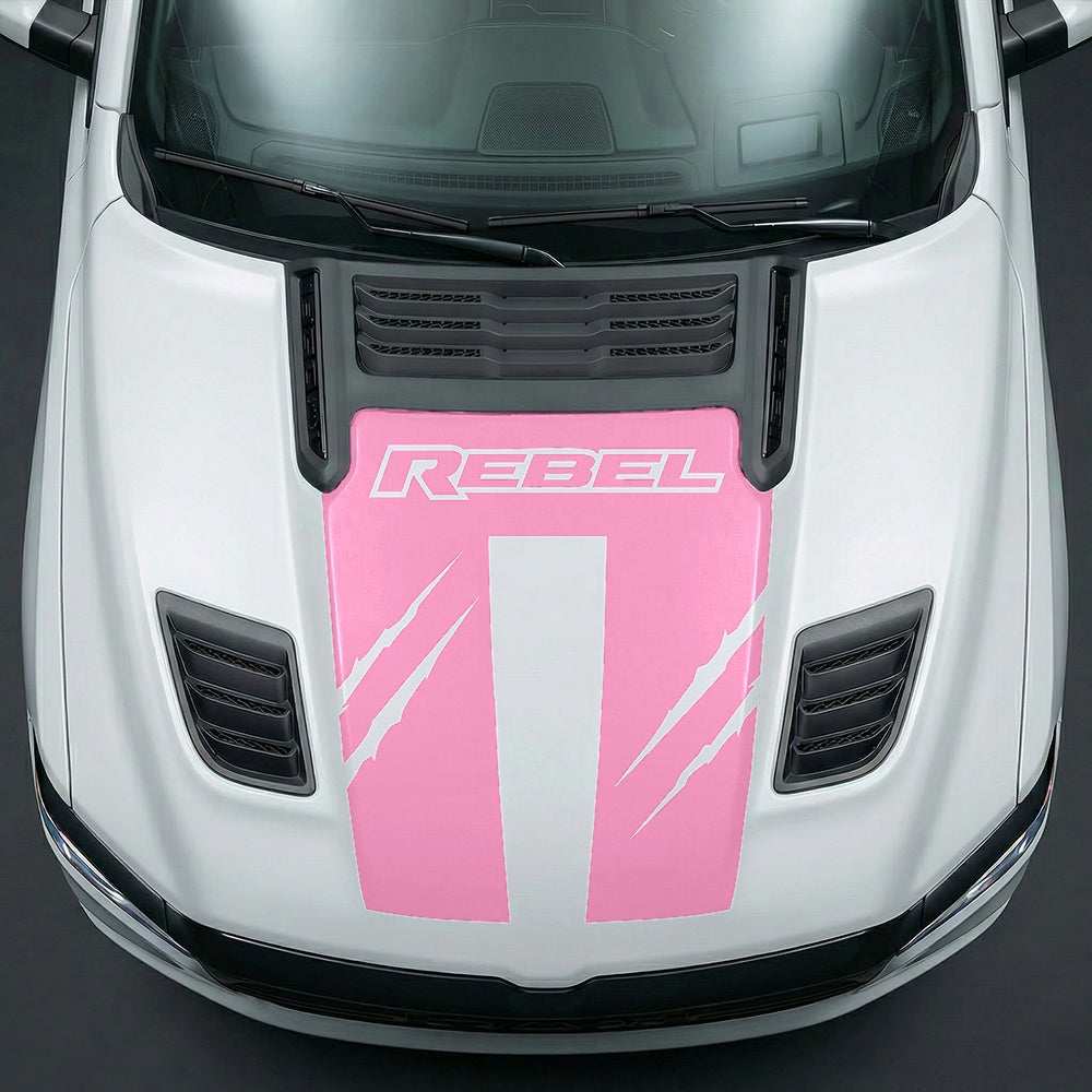 Hood Panel Decal/Sticker - Dodge RAM Rebel Claw Scratch U-Shape Stripe Graphic Kit - For Dodge Ram 2019-2025 - Premium Vinyl