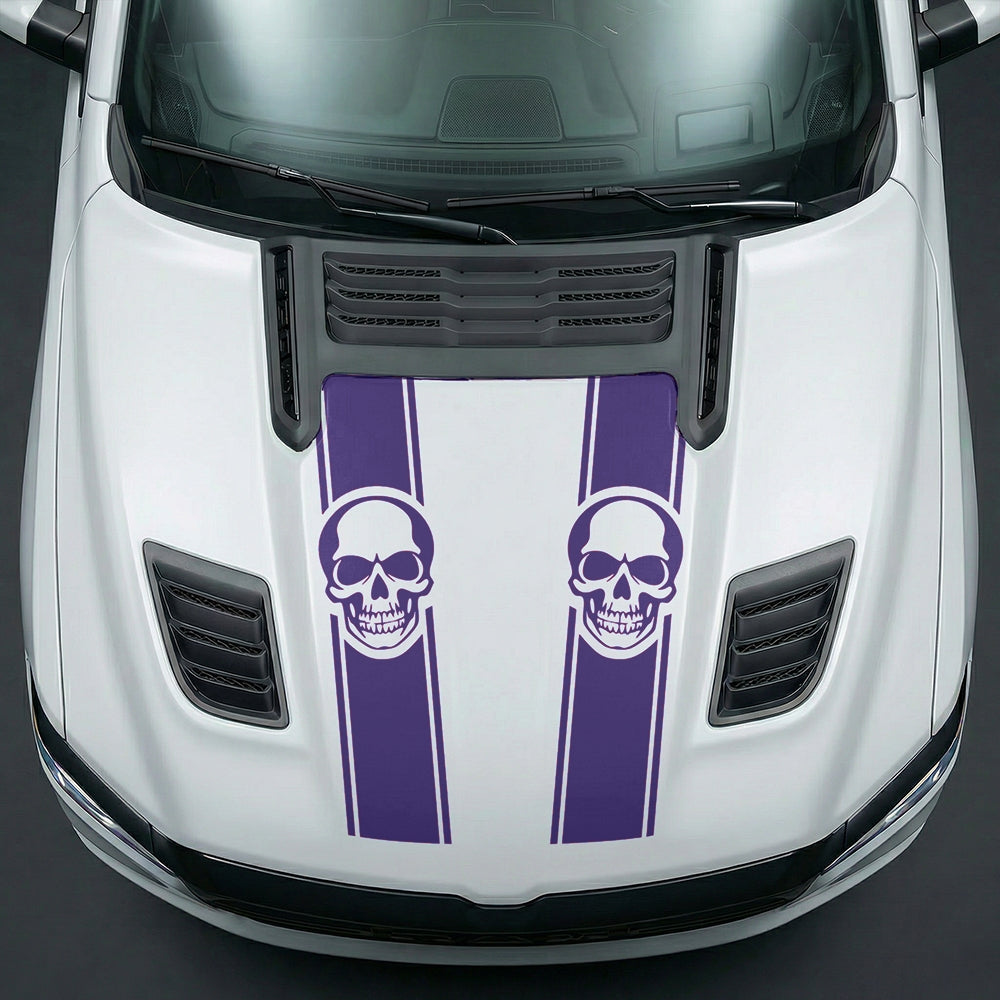 Hood Panel Decal/Sticker - Sinister Skull Racing Stripes Graphic Kit - For Dodge Ram 2019-2025 - Premium Vinyl