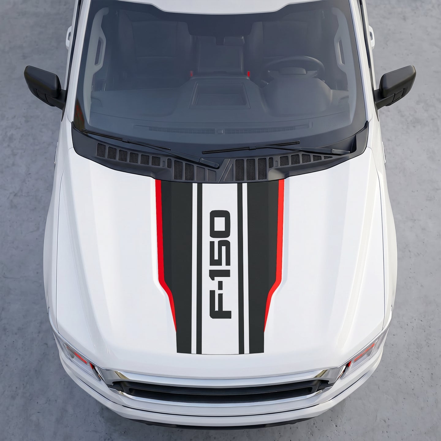 Hood Panel Decal/Sticker - Dual Block Racing Stripes Hood Decal – Matte Black Center Split Wrap with Bold Lettering Graphic Kit - For Ford F-150 F150 2015-2020 - Premium Vinyl
