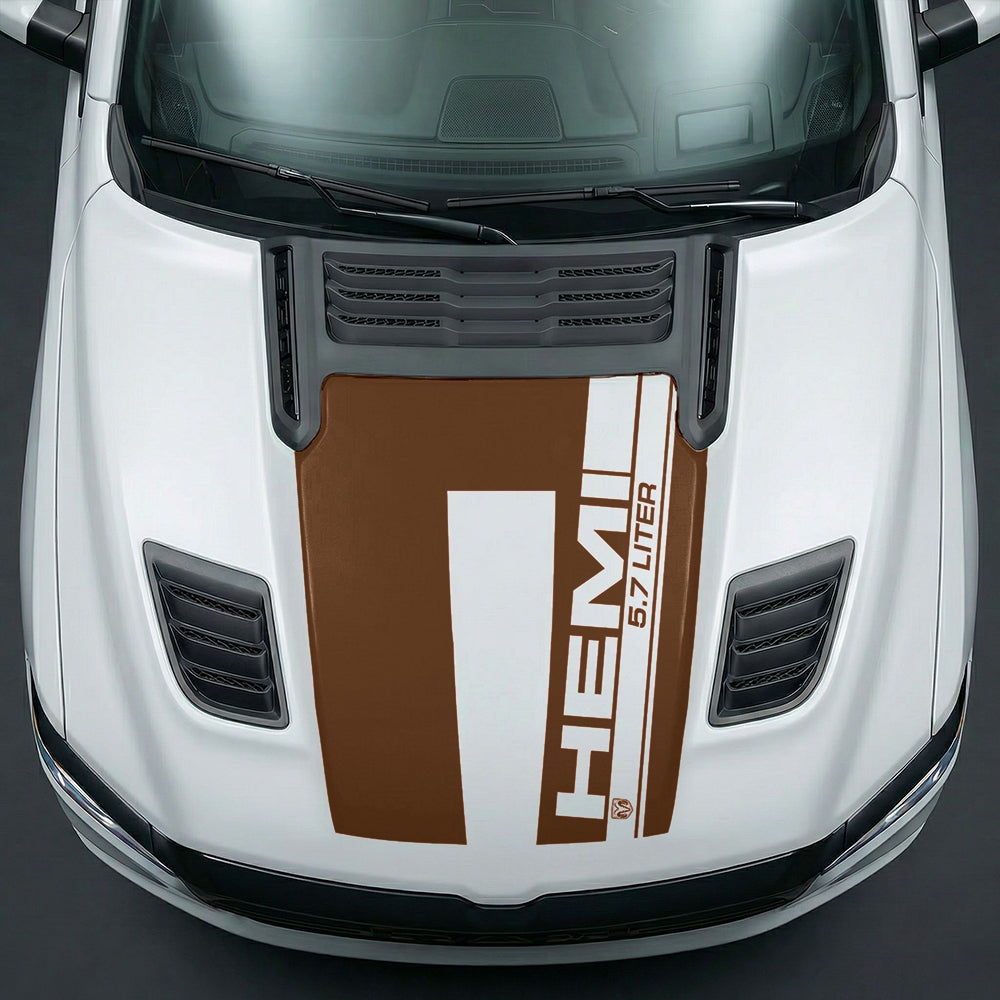 Hood Panel Decal/Sticker - Premium 5.7L HEMI Vertical Racing Stripe Graphic Kit - For Dodge Ram 2019-2025 - Premium Vinyl