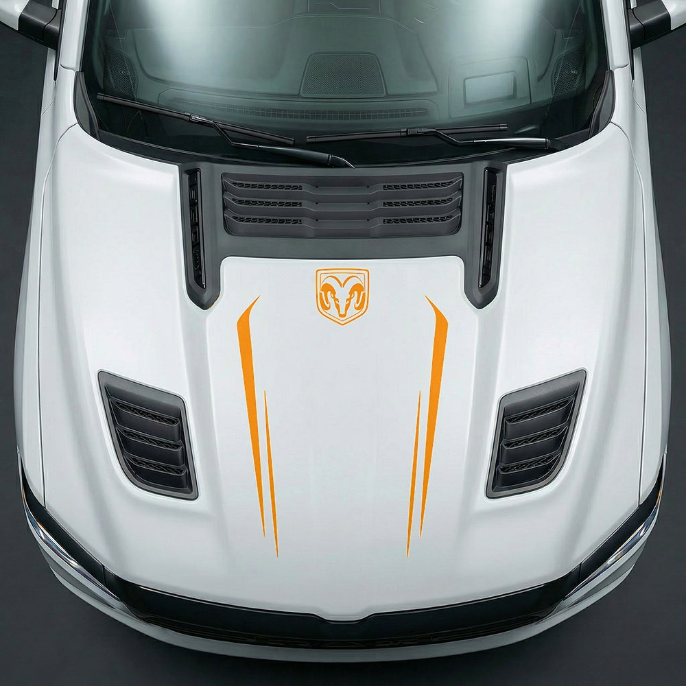 Hood Panel Decal/Sticker - Sleek Spear Cutout U-Shape with RAM Logo - Cut Graphic Kit - For Dodge Ram 2019-2025 - Premium Vinyl