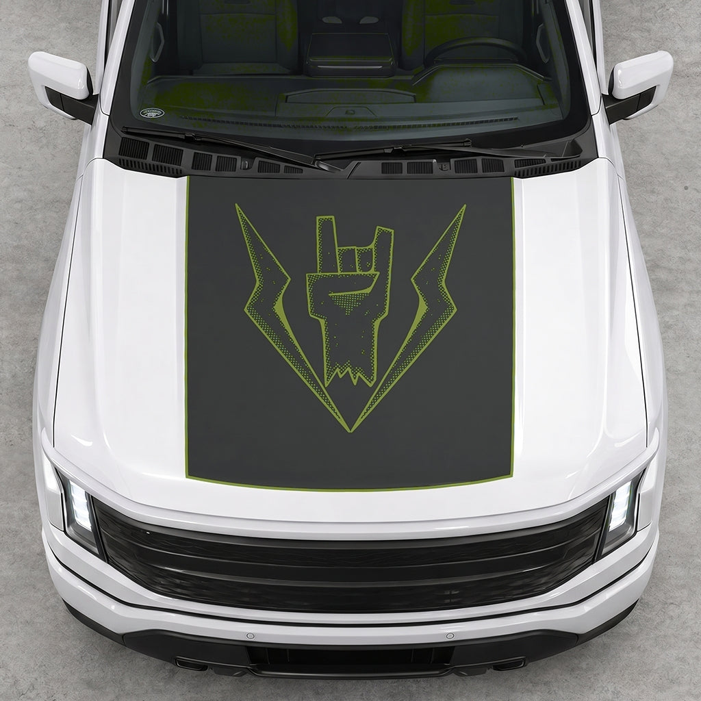 Hood Panel Decal/Sticker - Lightning Rock Hand Graphic Decal Graphic Kit - For FORD F-150 2015-2020 - Premium Vinyl