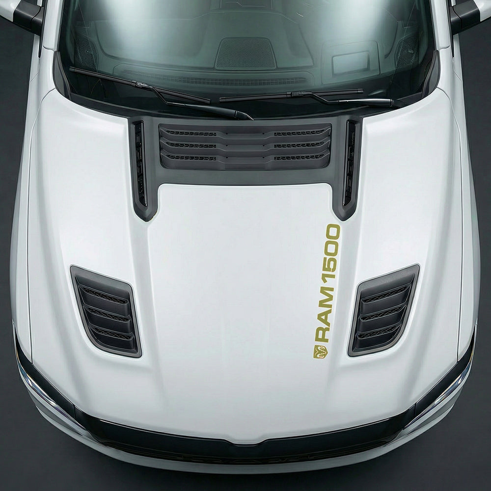 Hood Panel Decal/Sticker - Sleek Vertical RAM 1500 Text & Logo Minimalist - Cut Graphic Kit - For Dodge Ram 2019-2025 - Premium Vinyl