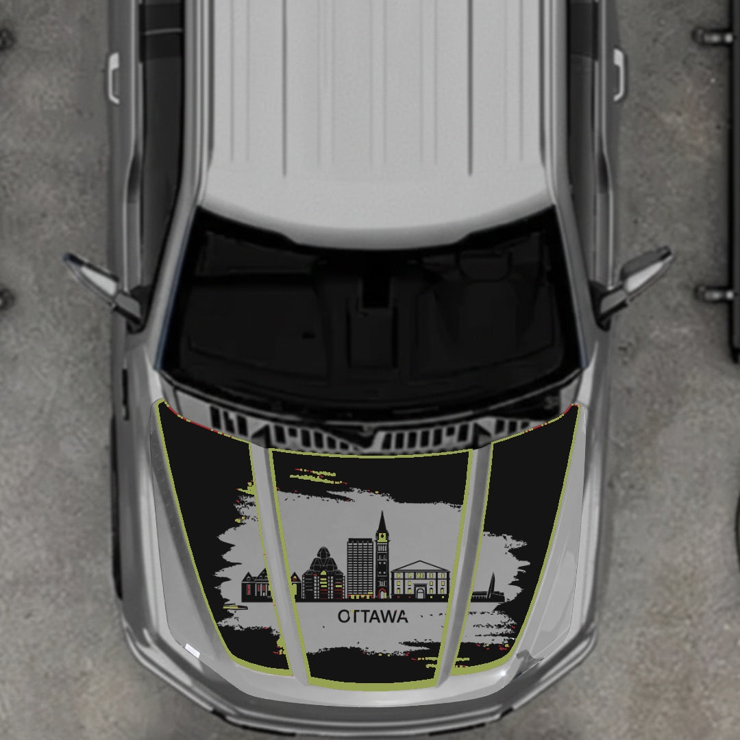 Hood Panel Decal/Sticker - Ottawa - Cut - Border Graphic Kit - For Ford F-150 2020-2026 - Premium Vinyl