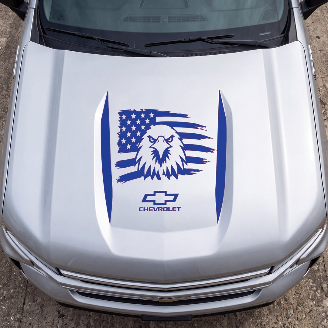 Hood Panel Decal/Sticker - American Facing Eagle Graphic Decal Graphic Kit - For Chevrolet Silverado 2019-2024 - Premium Vinyl