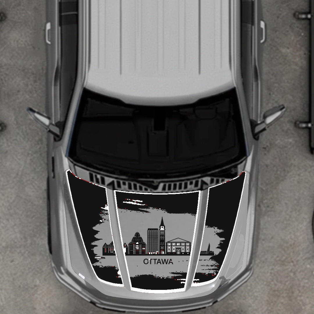Hood Panel Decal/Sticker - Ottawa - Cut - Border Graphic Kit - For Ford F-150 2020-2026 - Premium Vinyl