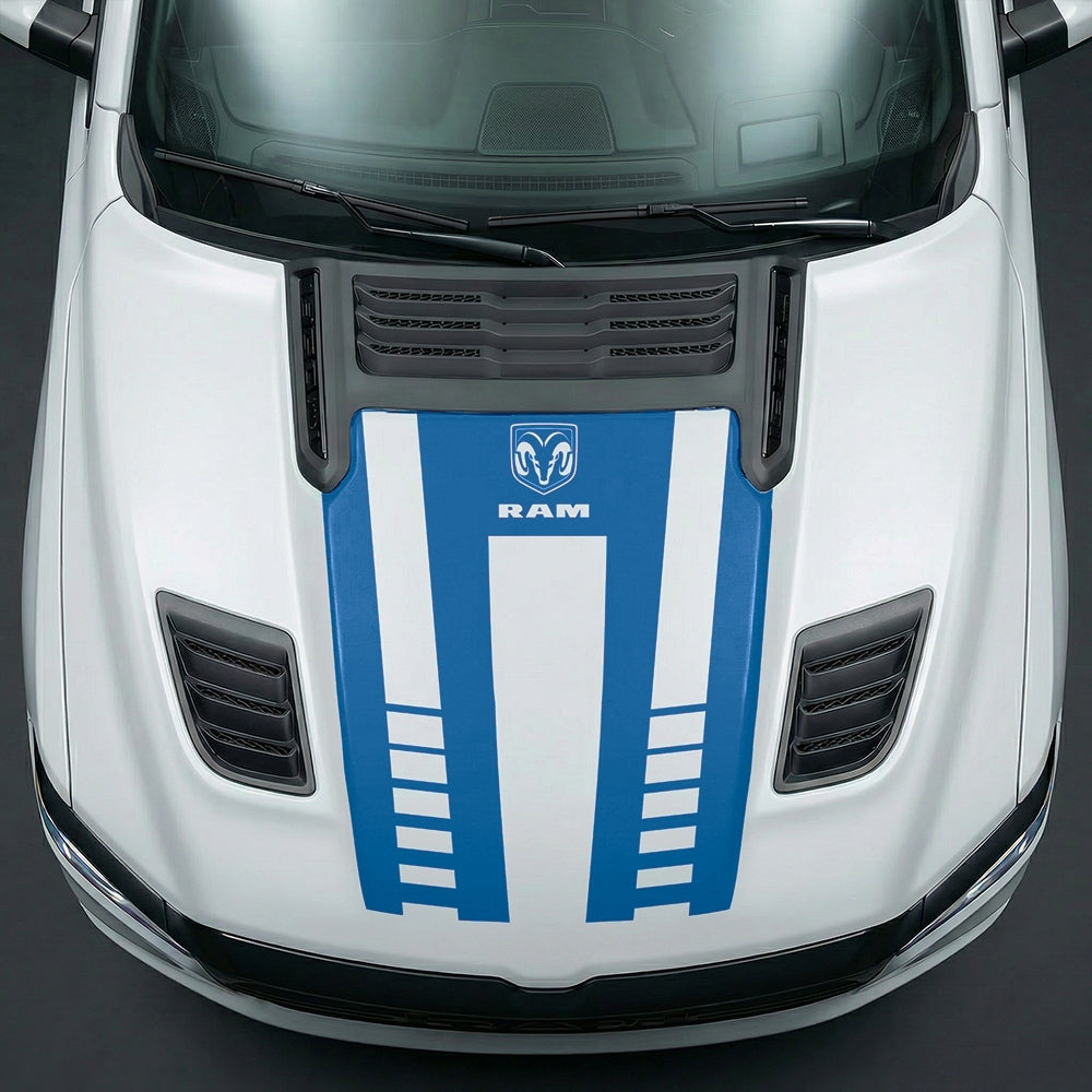 Hood Panel Decal/Sticker - Sport Strobe V-Stripes with Center RAM Logo Graphic Kit - For Dodge Ram 2019-2025 - Premium Vinyl