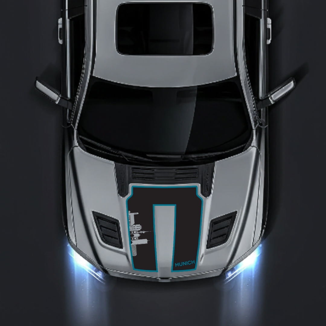 Performance Hood Panel Decal/Sticker - Munich Skyline - Cut - Border Graphic Kit - For Dodge RAM 1500 2019-2025 - Premium Vinyl