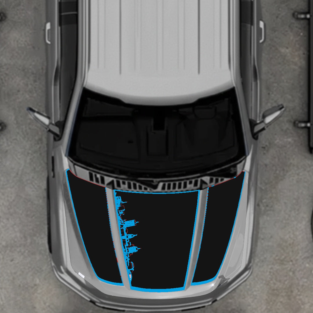 Hood Panel Decal/Sticker - Winnipeg Skyline - Border Graphic Kit - For Ford F-150 2020-2026 - Premium Vinyl