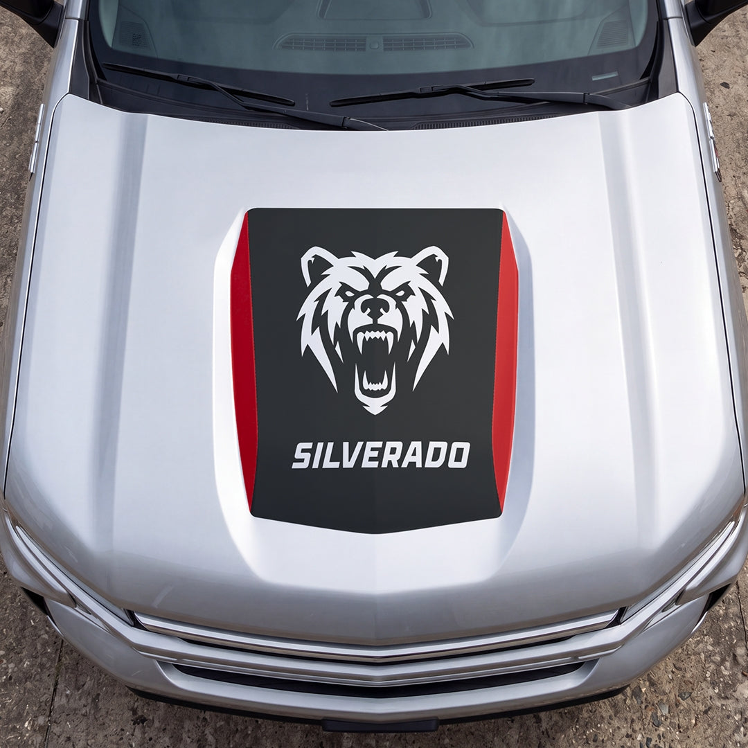 Hood Panel Decal/Sticker - Aggressive Bear Face Graphic Decal Graphic Kit - For Chevrolet Silverado 2019-2024 - Premium Vinyl