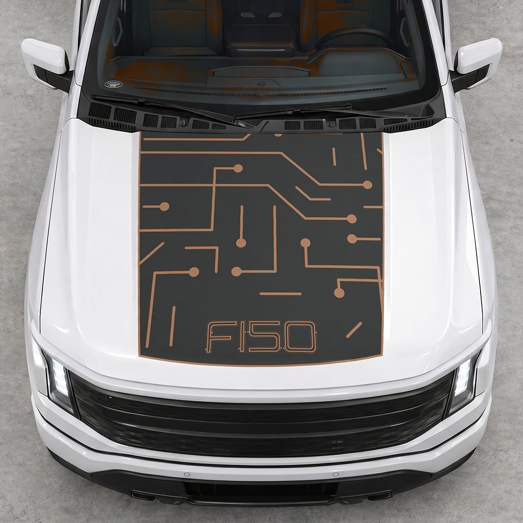 Hood Panel Decal/Sticker - Electric Circuit Graphic Decal Graphic Kit - For FORD F-150 2015-2020 - Premium Vinyl
