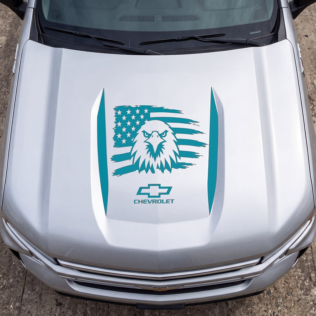 Hood Panel Decal/Sticker - American Facing Eagle Graphic Decal Graphic Kit - For Chevrolet Silverado 2019-2024 - Premium Vinyl