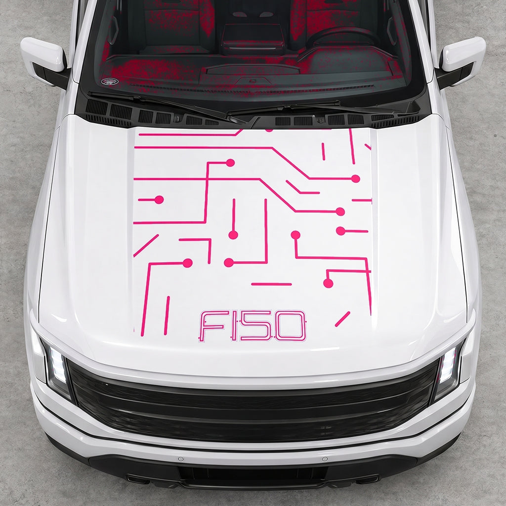 Hood Panel Decal/Sticker - Cut Electric Circuit Graphic Decal Graphic Kit - For FORD F-150 2015-2020 - Premium Vinyl