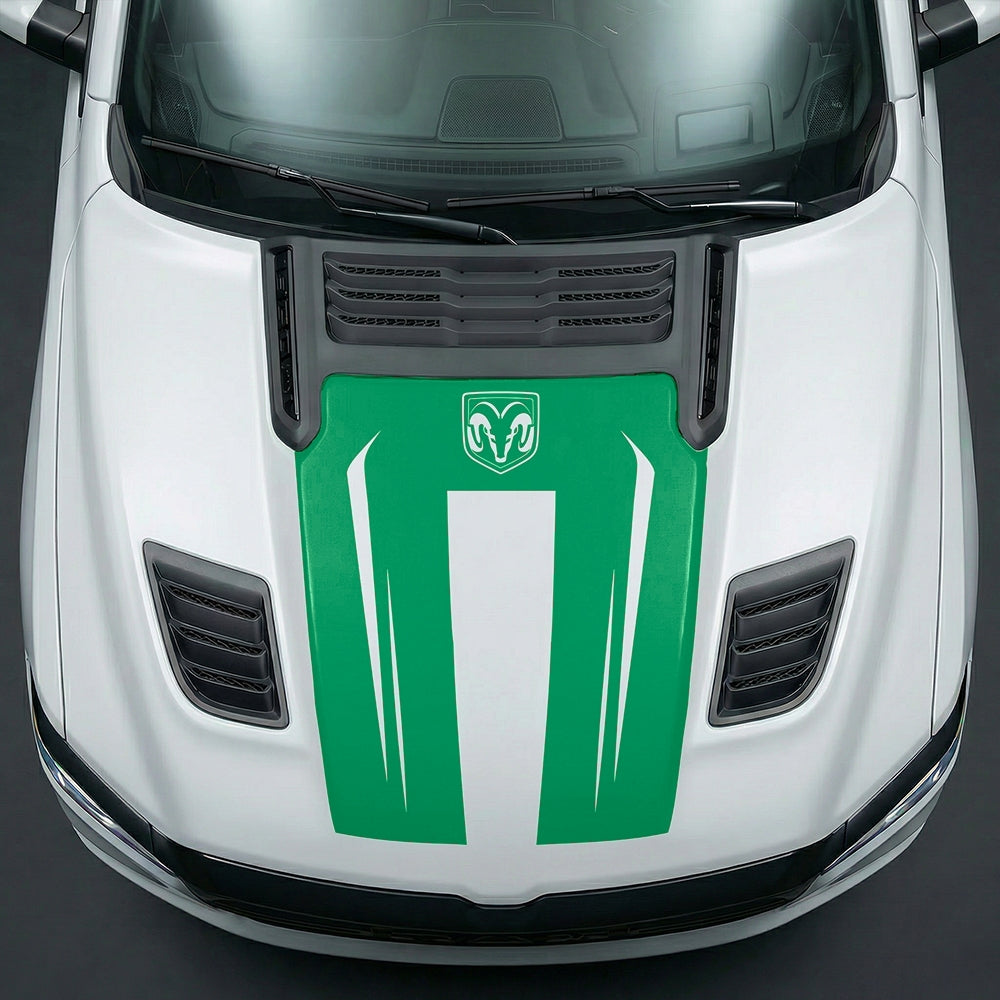 Hood Panel Decal/Sticker - Sleek Spear Cutout U-Shape with RAM Logo Graphic Kit - For Dodge Ram 2019-2025 - Premium Vinyl