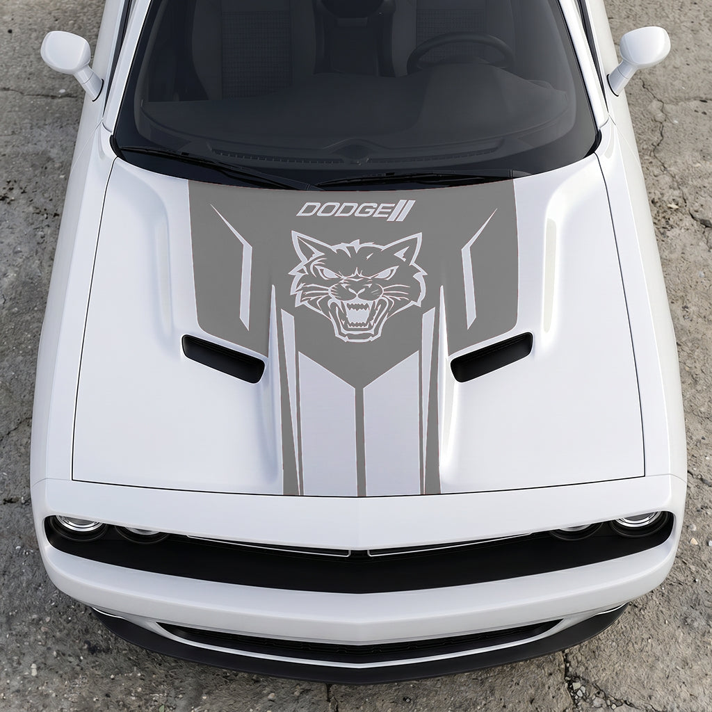 Hood Panel Decal/Sticker - Hellcat Frontal Assault Logo - Symmetrical Side-Accented Graphic Kit - For Dodge Challenger 2015-2024 - Premium Vinyl