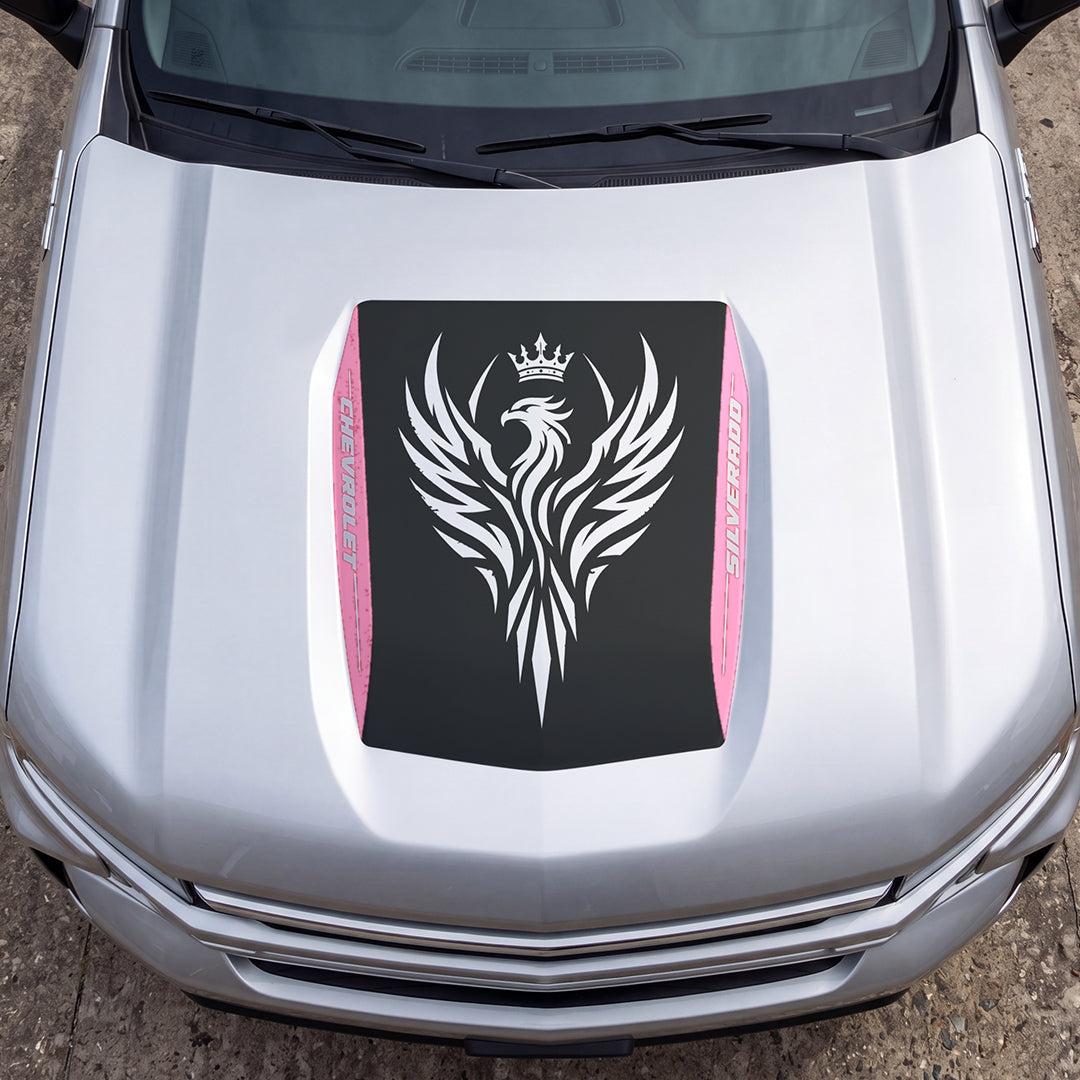 Hood Panel Decal/Sticker - Crowned Phoenix Graphic Decal Graphic Kit - For Chevrolet Silverado 2019-2024 - Premium Vinyl