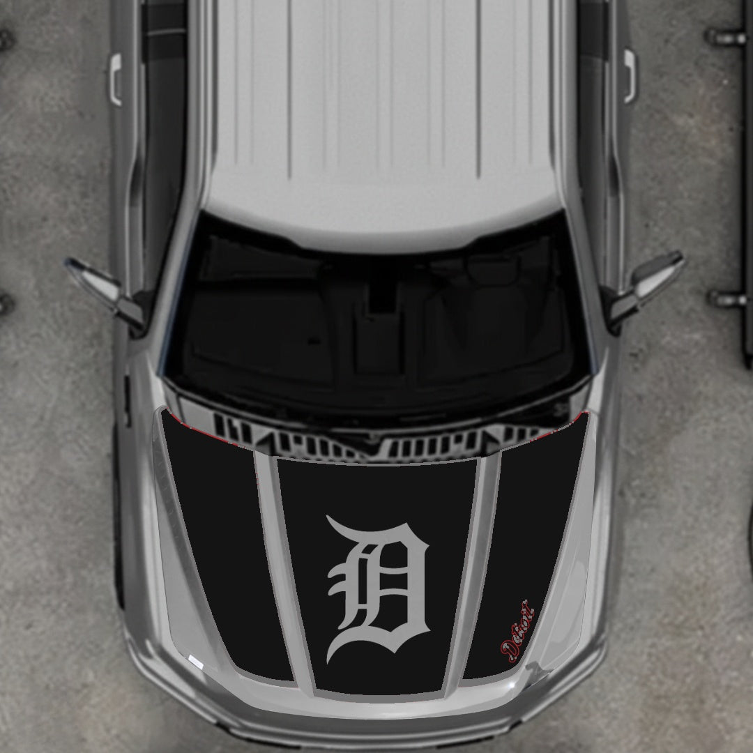 Hood Panel Decal/Sticker - Detroit Intial - Cut - Border Graphic Kit - For Ford F-150 2020-2026 - Premium Vinyl