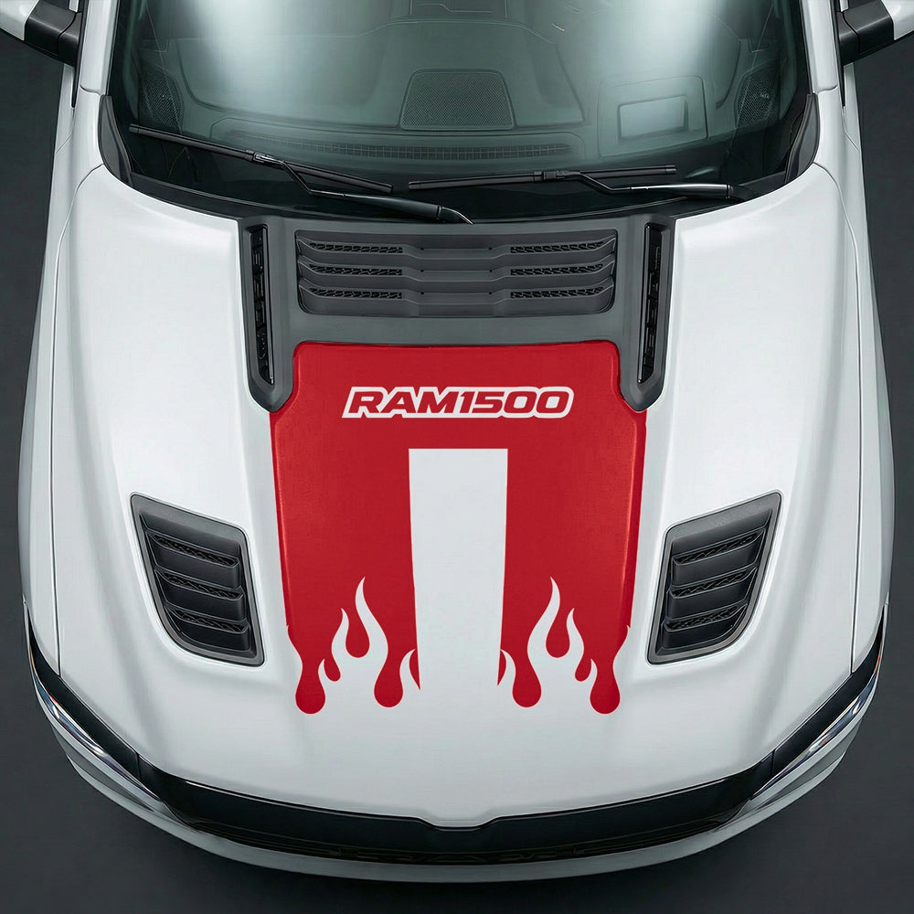 Hood Panel Decal/Sticker - RAM 1500 Flaming U-Shape Graphic Kit - For Dodge Ram 2019-2025 - Premium Vinyl