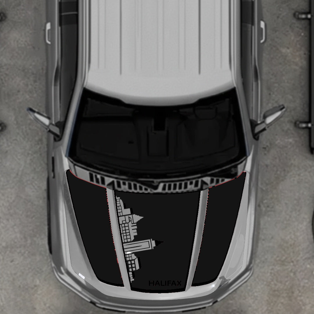Hood Panel Decal/Sticker - Halifax Skyline - Cut - Border Graphic Kit - For Ford F-150 2020-2026 - Premium Vinyl