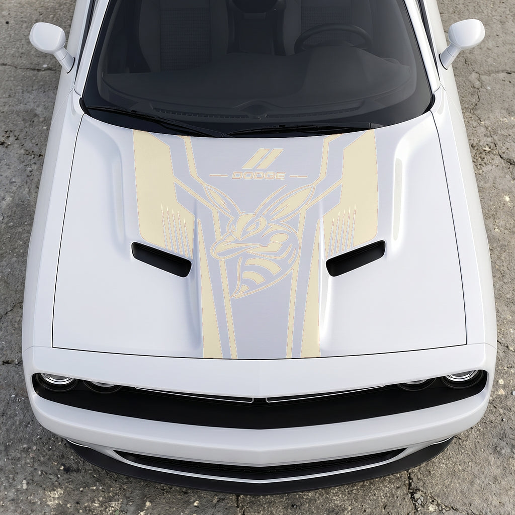 Hood Panel Decal/Sticker - Scat Pack Angry Bee Aerodynamic - Dual-Wing Performance Series Graphic Kit - For Dodge Challenger 2015-2024 - Premium Vinyl