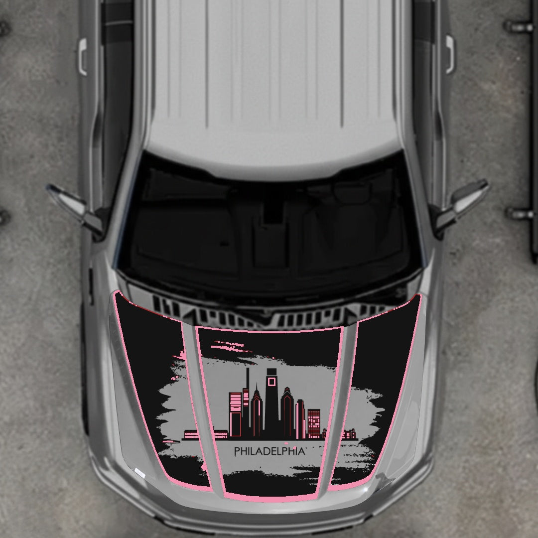 Hood Panel Decal/Sticker - Philadelphia - Cut - Border Graphic Kit - For Ford F-150 2020-2026 - Premium Vinyl
