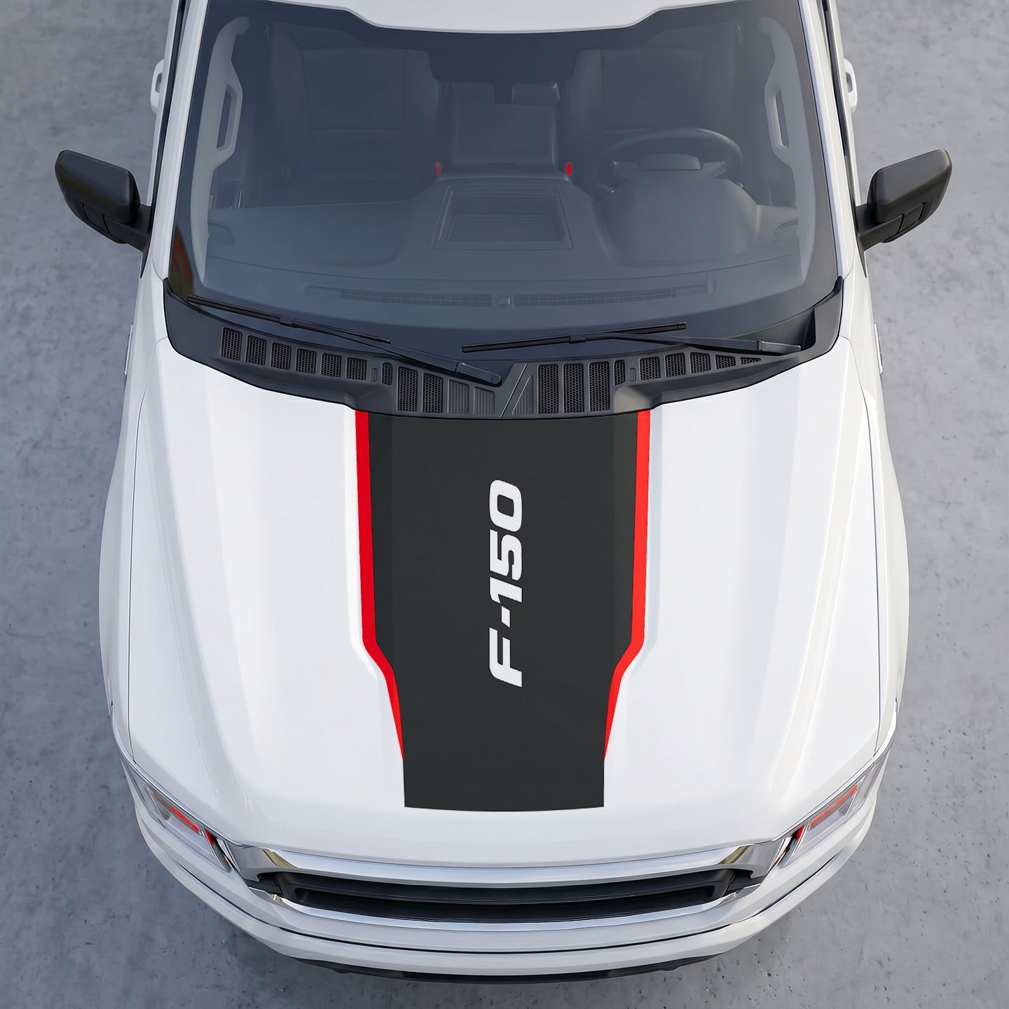 Hood Panel Decal/Sticker - Clean Matte Black Hood Decal Wrap – Center Accent Shield with Vertical Logo & Side Trim Graphic Kit - For Ford F-150 F150 2015-2020 - Premium Vinyl