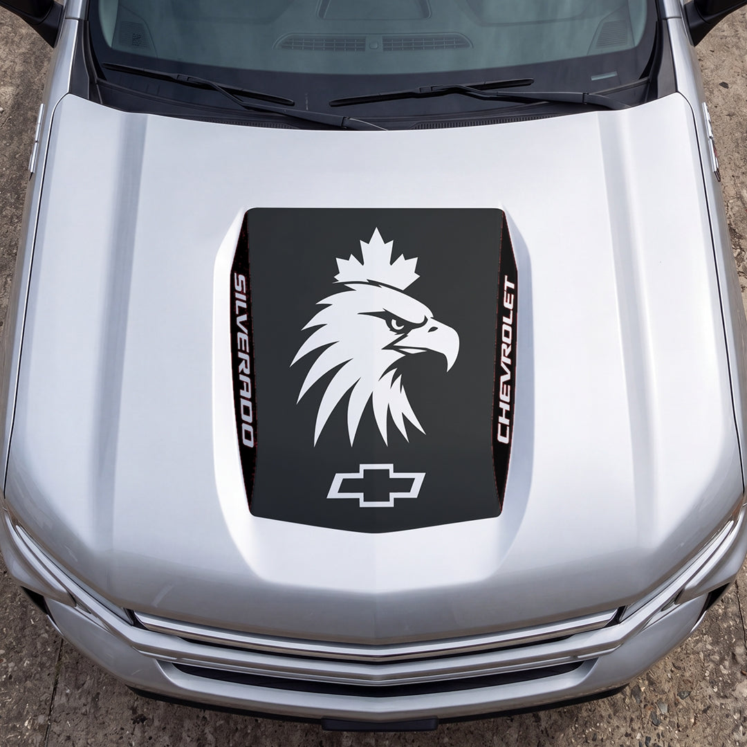 Hood Panel Decal/Sticker - Eagle Head with Maple Graphic Decal Graphic Kit - For Chevrolet Silverado 2019-2024 - Premium Vinyl