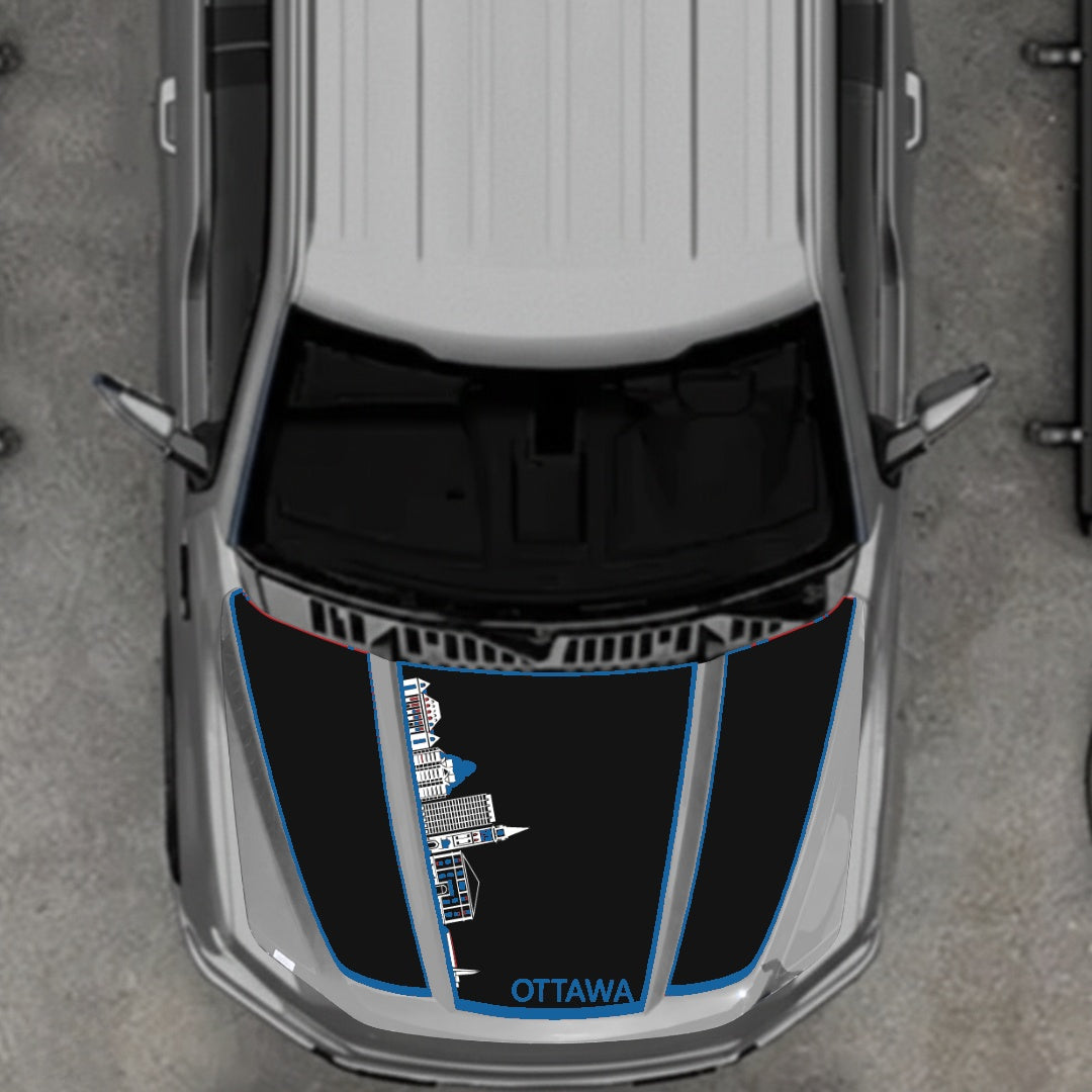 Hood Panel Decal/Sticker - Ottawa Skyline - Cut - Border Graphic Kit - For Ford F-150 2020-2026 - Premium Vinyl