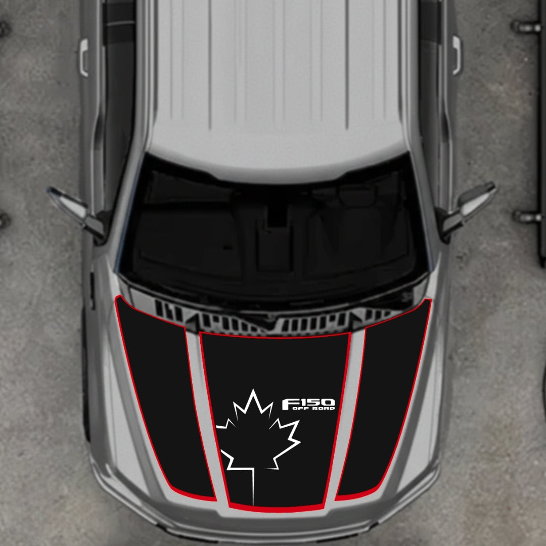 Hood Panel Decal/Sticker - Canada Style 2 - Cut - Border Graphic Kit - For Ford F-150 2020-2026 - Premium Vinyl