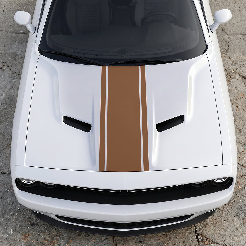 Hood Panel Decal/Sticker - Classic Rally Center Stripe - Dual-Pin Accent Hood & Trunk Racing Graphic Kit - For Dodge Challenger 2015-2024 - Premium Vinyl
