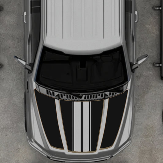 Hood Panel Decal/Sticker - Bars Style - Cut - Border Graphic Kit - For Ford F-150 2020-2026 - Premium Vinyl