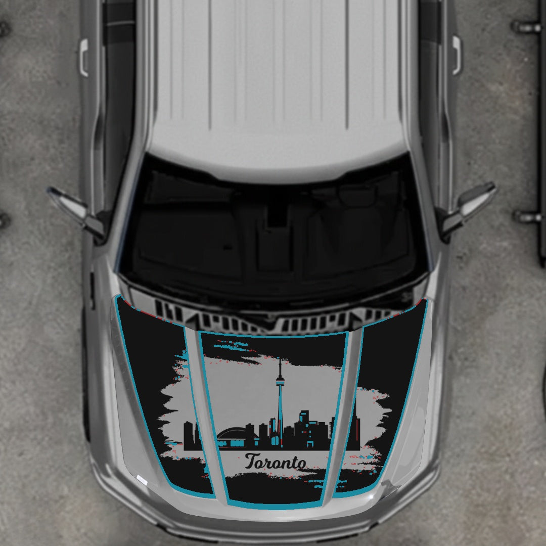 Hood Panel Decal/Sticker - Toronto - Cut - Border Graphic Kit - For Ford F-150 2020-2026 - Premium Vinyl