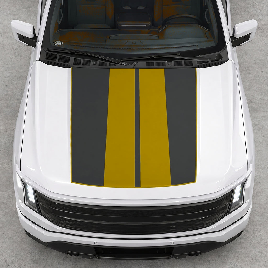 Hood Panel Decal/Sticker - Double Stripes Graphic Decal Graphic Kit - For FORD F-150 2015-2020 - Premium Vinyl