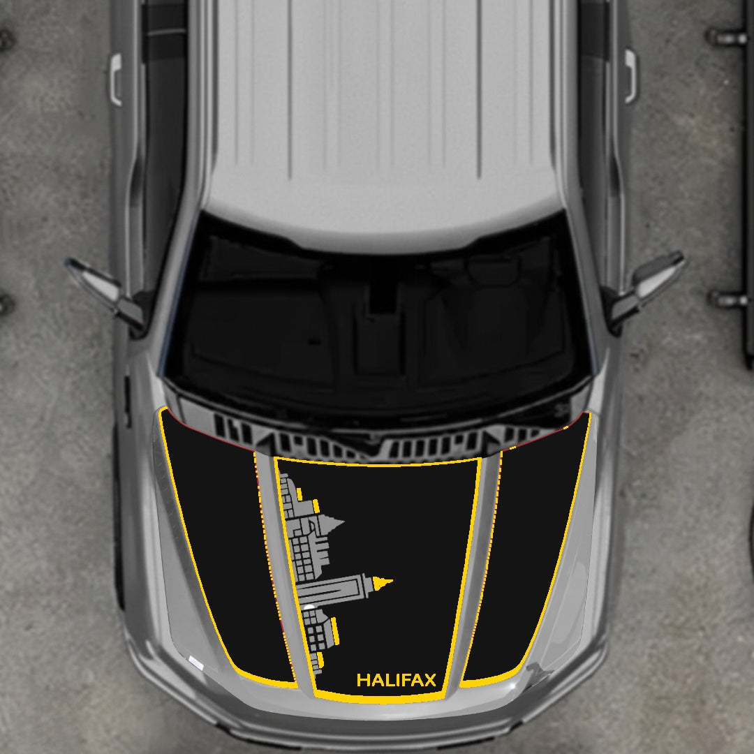 Hood Panel Decal/Sticker - Halifax Skyline - Cut - Border Graphic Kit - For Ford F-150 2020-2026 - Premium Vinyl