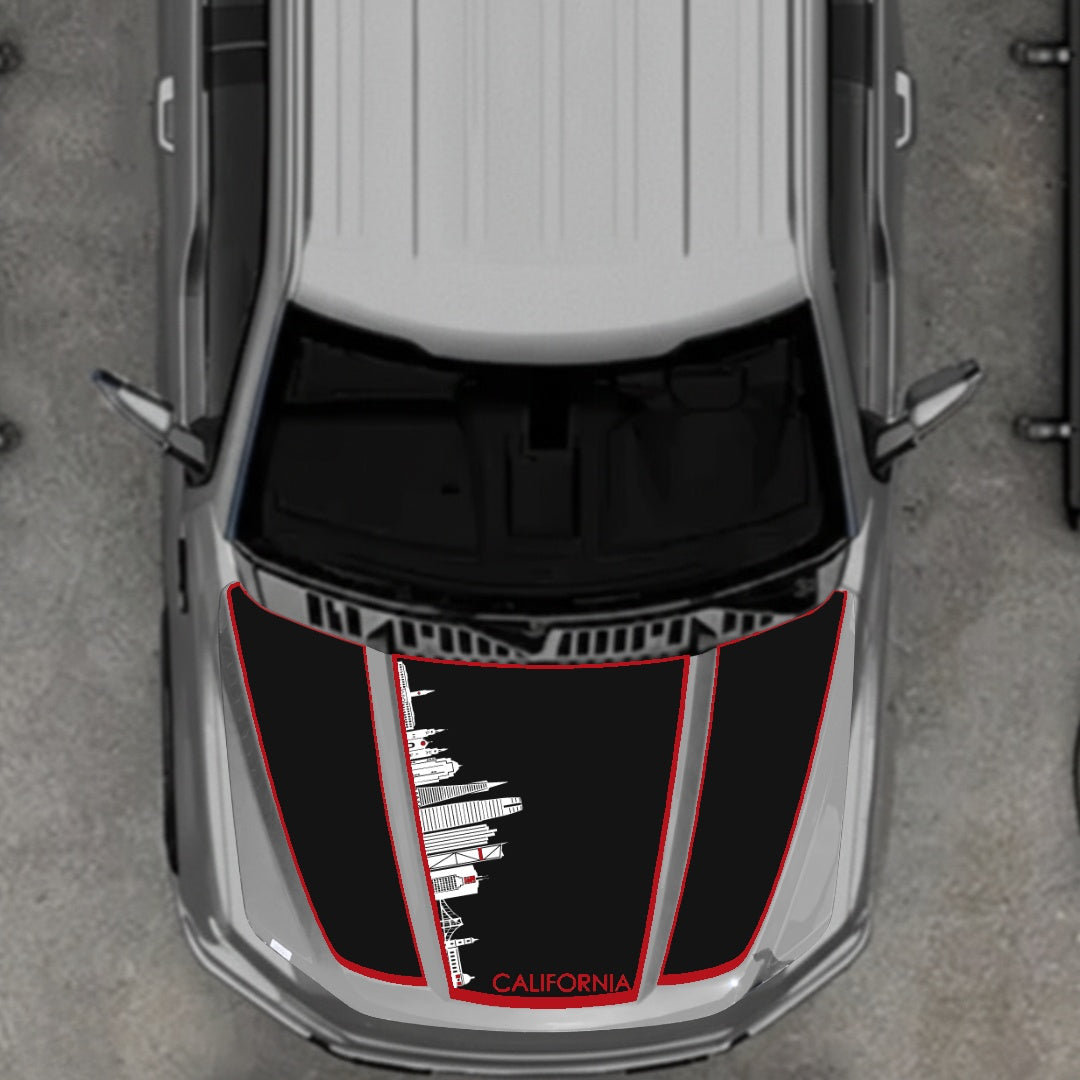 Hood Panel Decal/Sticker - California Skyline - Cut - Border Graphic Kit - For Ford F-150 2020-2026 - Premium Vinyl