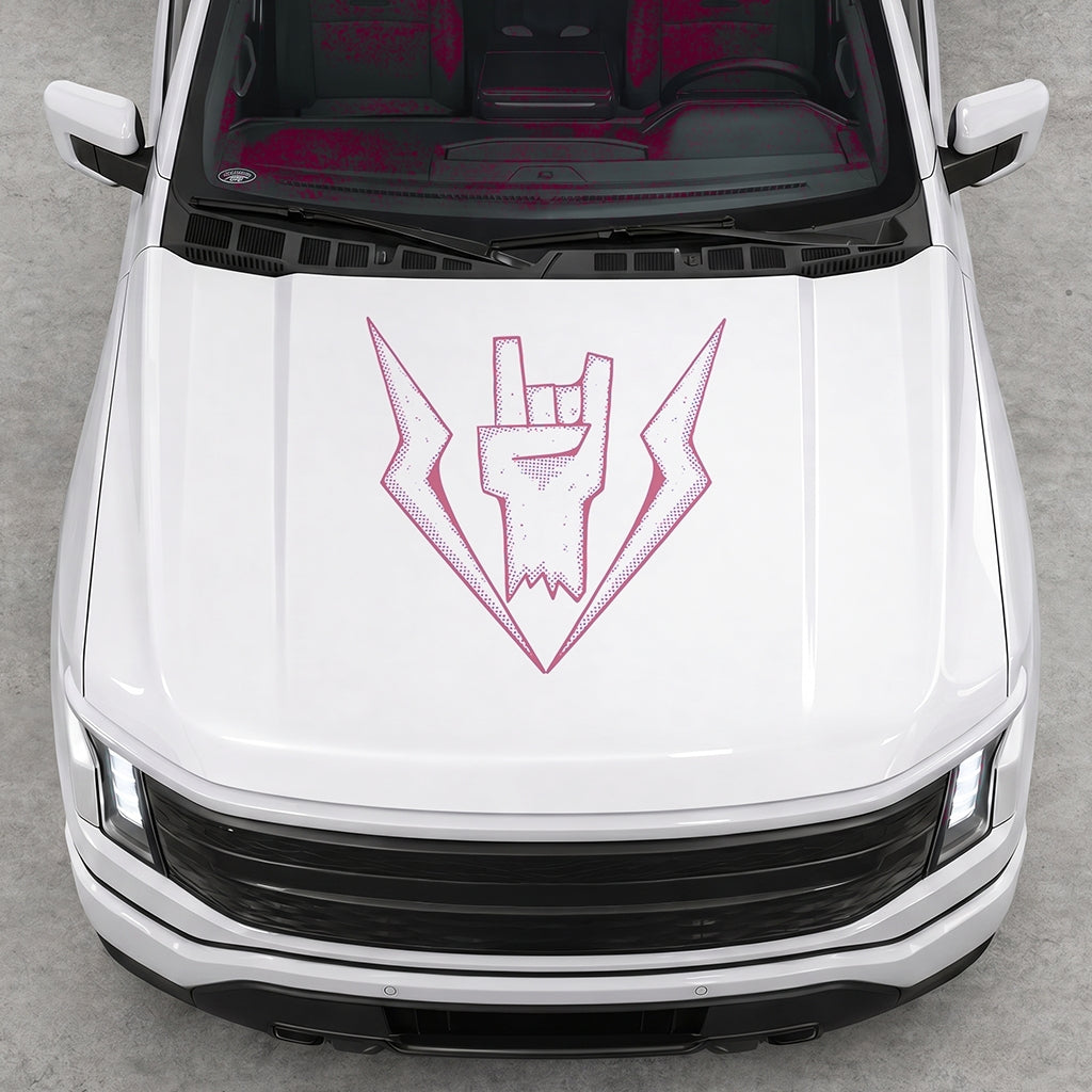 Hood Panel Decal/Sticker - Cut Lightning Rock Hand Graphic Decal Graphic Kit - For FORD F-150 2015-2020 - Premium Vinyl