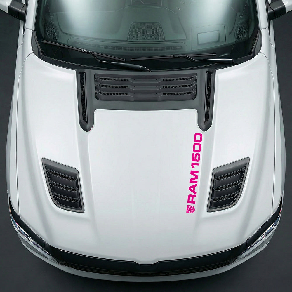 Hood Panel Decal/Sticker - Sleek Vertical RAM 1500 Text & Logo Minimalist - Cut Graphic Kit - For Dodge Ram 2019-2025 - Premium Vinyl
