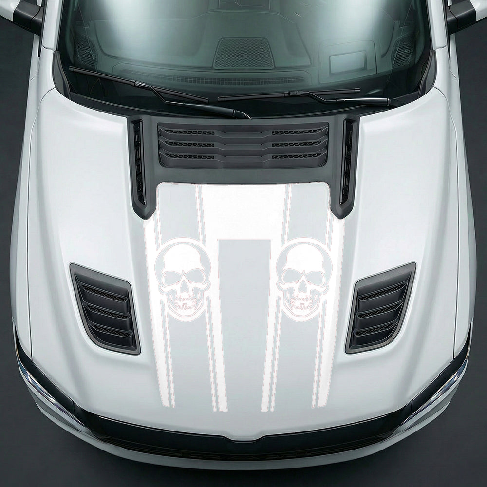 Hood Panel Decal/Sticker - Sinister Skull Racing Stripes U-Shape Graphic Kit - For Dodge Ram 2019-2025 - Premium Vinyl