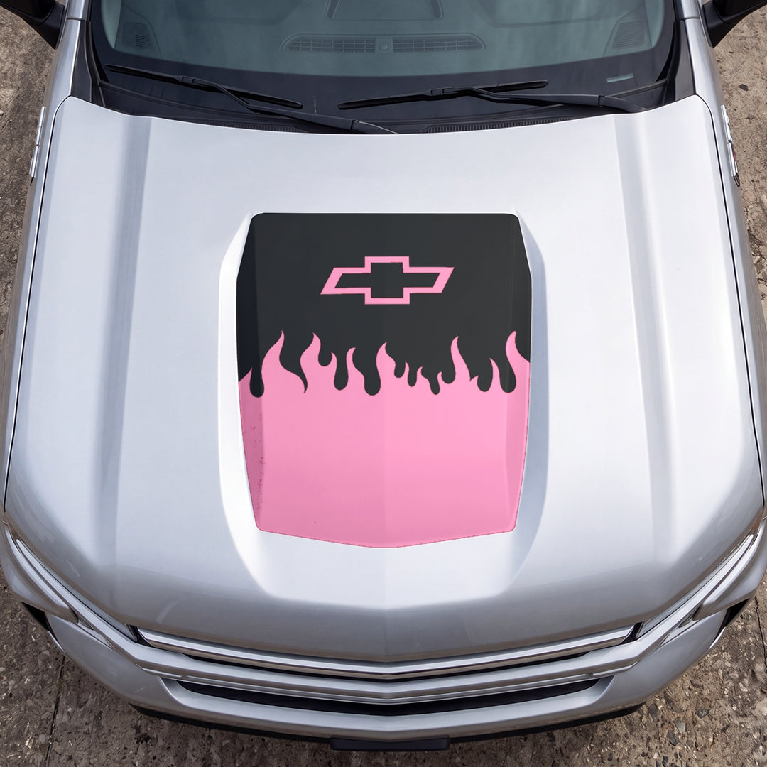Hood Panel Decal/Sticker - Burning Flames Graphic Decal Graphic Kit - For Chevrolet Silverado 2019-2024 - Premium Vinyl