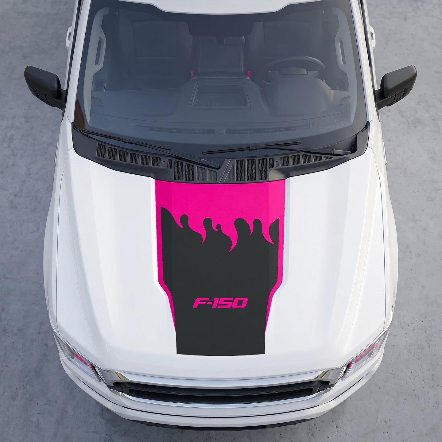 Hood Panel Decal/Sticker - Fire Flame Wave Hood Decal Wrap – Bold Liquid Flame Vector Graphic Kit - For Ford F-150 F150 2015-2020 - Premium Vinyl