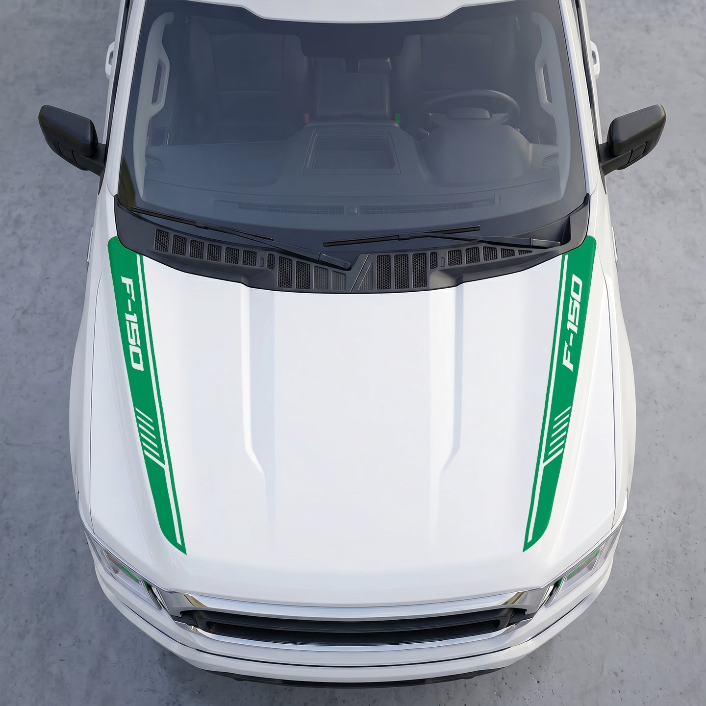 Hood Panel Decal/Sticker - Cowl Stripes with Hash Marks – Dual Side Outer Hood Vinyl Decals Graphic Kit - For Ford F-150 F150 2015-2020 - Premium Vinyl