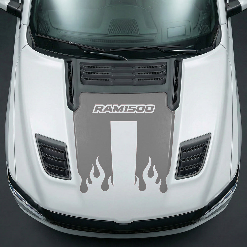 Hood Panel Decal/Sticker - RAM 1500 Flaming U-Shape Graphic Kit - For Dodge Ram 2019-2025 - Premium Vinyl