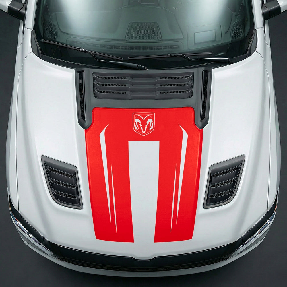 Hood Panel Decal/Sticker - Sleek Spear Cutout U-Shape with RAM Logo Graphic Kit - For Dodge Ram 2019-2025 - Premium Vinyl