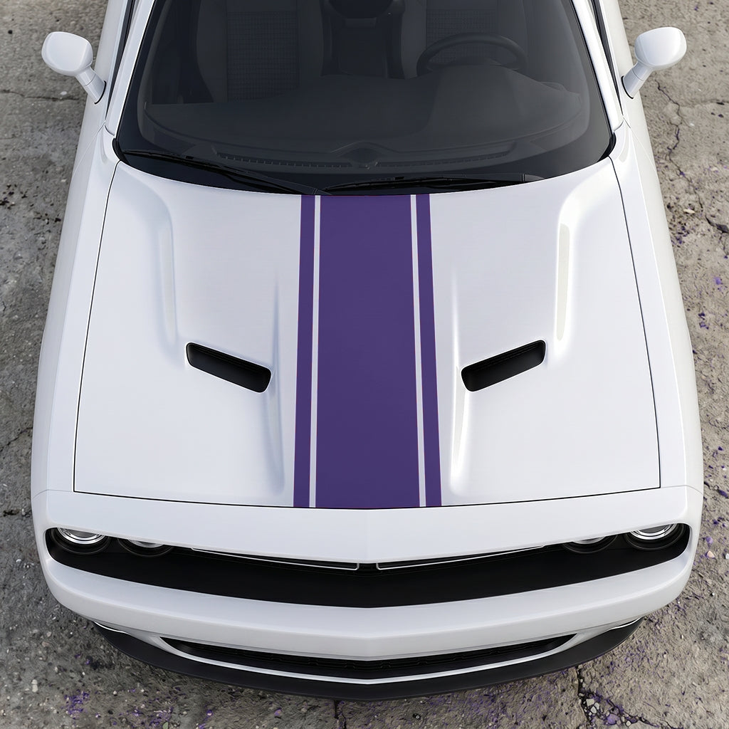 Hood Panel Decal/Sticker - Classic Rally Center Stripe - Dual-Pin Accent Hood & Trunk Racing Graphic Kit - For Dodge Challenger 2015-2024 - Premium Vinyl